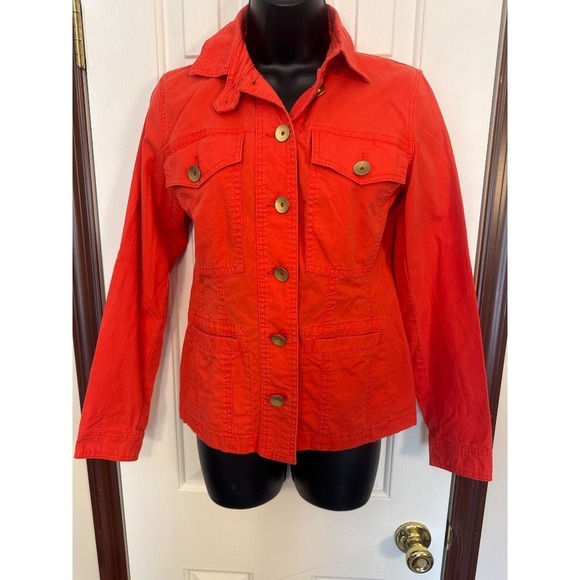Cabi Ruffle Hem‎ Jacket Button Front Orange Red XS - Picture 1 of 3